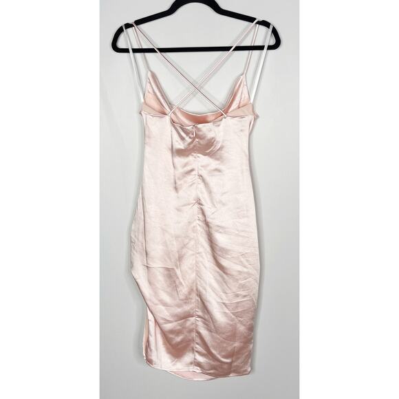 New Superdown Small S Blush Pink Billie Drape Midi Dress Cocktail Satin Ruched - Picture 2 of 13